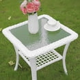 thumbnail image 2 of MEETWARM Wicker Outdoor Side Table, All-Weather Patio Rattan Side Table with Tempered Glass Top and Storage Shelf, Small Patio End Table for Outside Indoor Outdoor Balcony Porch Deck, White, 2 of 7