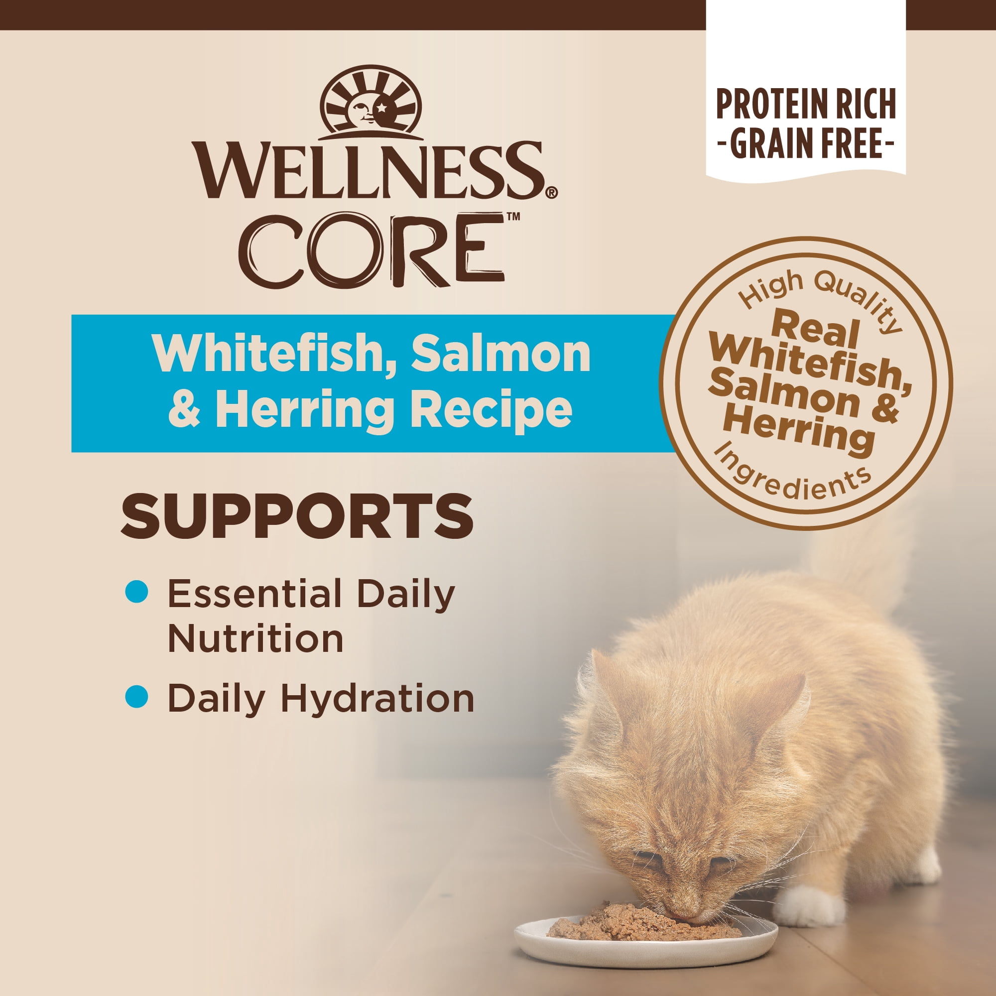 Wellness CORE Pate Adult Canned Wet Cat Food, Natural, Protein Rich, Grain Free, Whitefish, Salmon, and Herring Recipe, 3 oz, Pack of 12 Cans