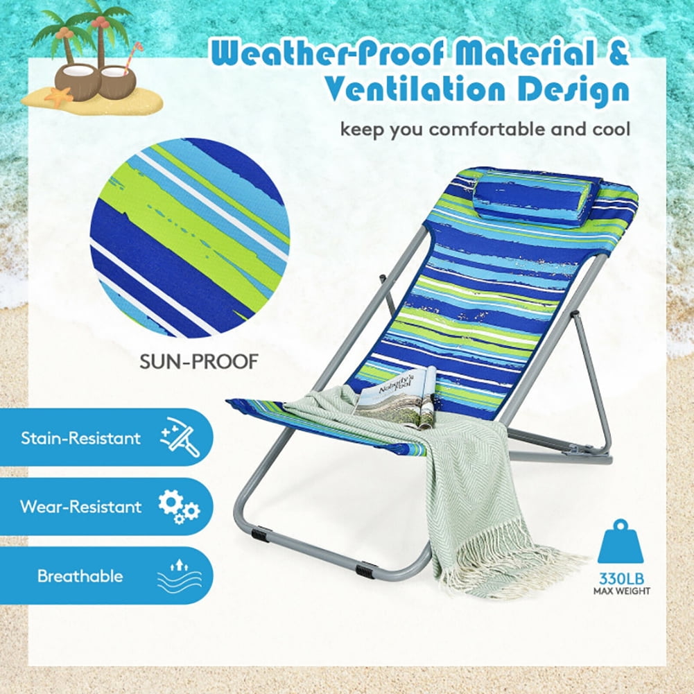 Aimee Lii Portable Beach Chair Set of 2 with Headrest, Outdoor Patio Furniture, Blue Aimee Lii Portable Beach Chair Set of 2 with Headrest, Outdoor Patio Furniture, Blue