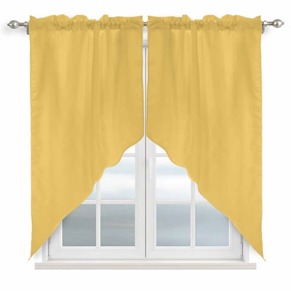 Pure Yellow Kitchen Window Curtains, Swag Curtains Valance for Bedroom Living Room Bathroom, Simple Solid Color Rod Pocket Window Treatment Curtain Block Drapes 2 Panels 28"x36"