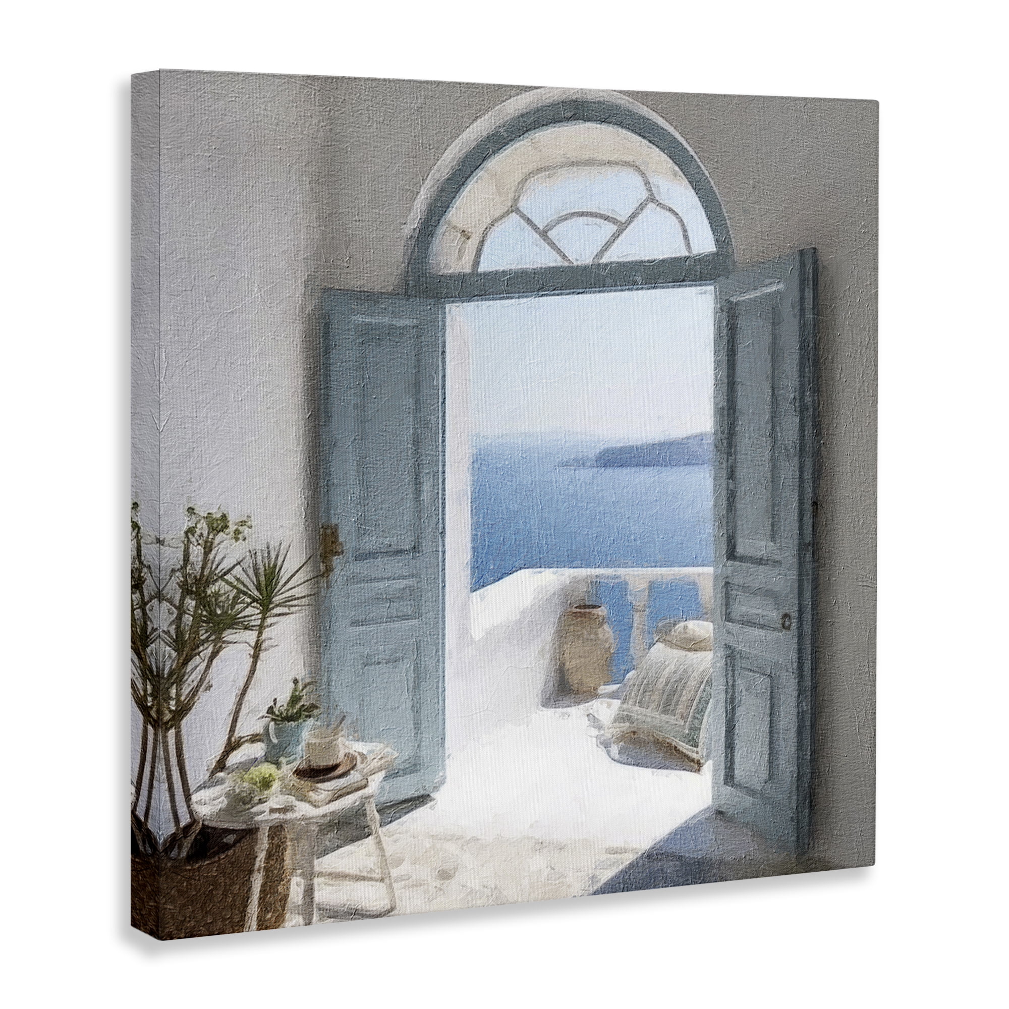 Stupell Industries Open Doorway to Sea Town & City Painting Gallery Wrapped Canvas Art Print Wall Art, 24 x 24