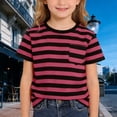 thumbnail image 6 of Glisme Boys Girls Summer Short Sleeve Striped T Shirt With Pocket Comfortable Kids Tops For Casual Play And Daily Wear Pink T-Shirt Size 2-3 Years, 6 of 6