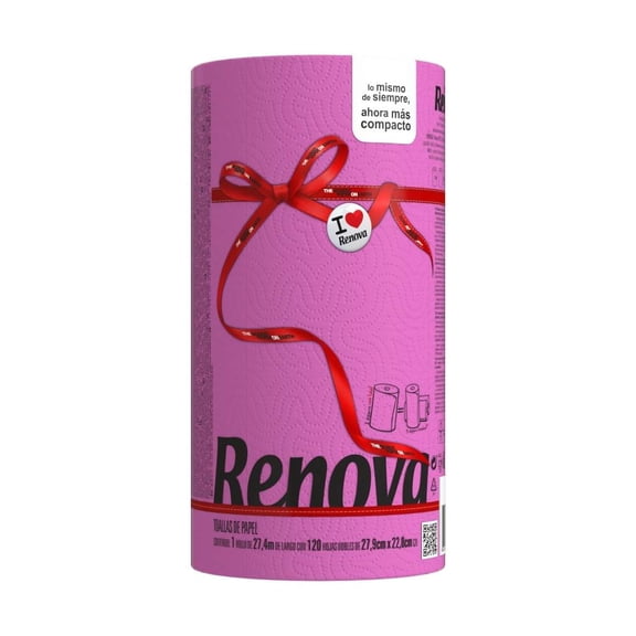 Toalla de Papel Renova Naranja Renova Red Label 120 hojas dobles color fucsia 27.4 m de largo.