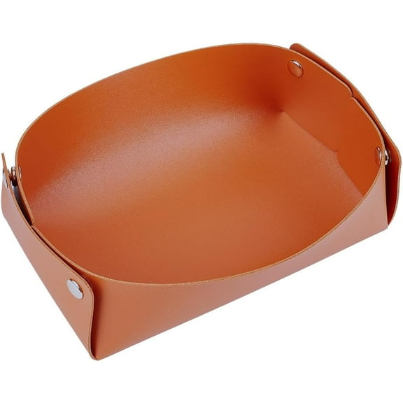 Imitation Leather Jewelry Valet Tray PU Leather Basket Entryway Table Storage Box Portable Travel Organizer Folding Bedside Desktop Catchall for Women Men Watch Key