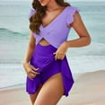 thumbnail image 5 of Dezsed One Piece Swimdress Swimsuits for Women Tummy Control High Cut Ruffled Swim Dresses Skirt Bathing Suit Purple XL, 5 of 7