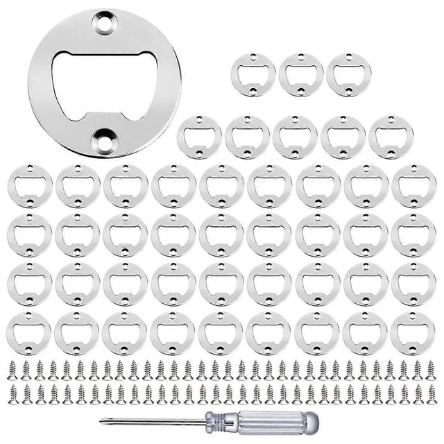 Bottle Opener Insert - 45 Sets Stainless Steel Bottle Opener Inserts Kit with Screws Screwdriver for Bottle Opener DIY