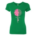thumbnail image 2 of Wild Bobby, Faith Pink Ribbon Sunflower, Breast Cancer Awareness, Women Slim Fit Junior Tee, Kelly, Large, 2 of 5