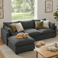 thumbnail image 3 of 110'' Oversized L Shaped Corduroy Cloud Couches with Ottoman and Washable Cover for Living Room, Modern 4 Seater Cloud Sofa with Comfy Deep Seat and Throw Pillows for Apartment, Gray, 3 of 10