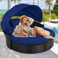 thumbnail image 2 of Glavbiku 64.1" Outdoor Wicker Round Daybed with Cushions,Rattan Sofa Bed with Lift Table,Navy Blue, 2 of 13