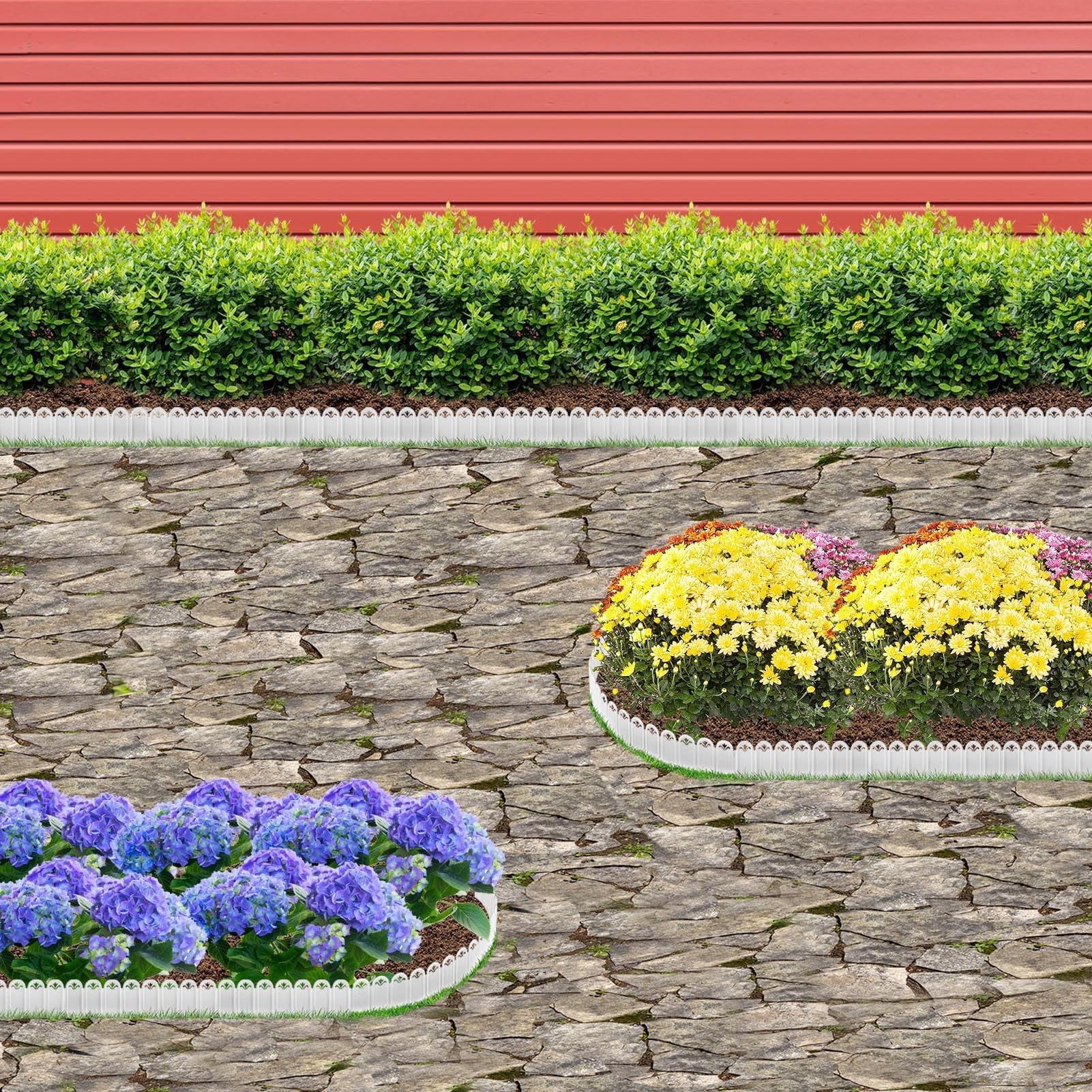 Garden Edging Border & Fences - 15ft Total Length No Need Digging Lawn Fence Border for Dividing Yard Flower Bed Areas, Included 25pcs 8.3" L x 5.9" H White Panels