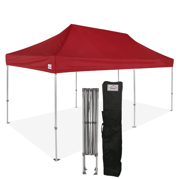 Impact Canopy 10x20 Instant Pop Up Canopy Tent, Commercial Grade Aluminum Frame, Wheeled Roller Bag, Burgundy