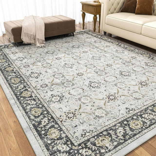 Rugs for Living Room Area Rug Carpet x Vintage Living Room Rugs for Bedrooms Machine Washable Rug for Dining Room Nusery Floral Distressed Grey Rug