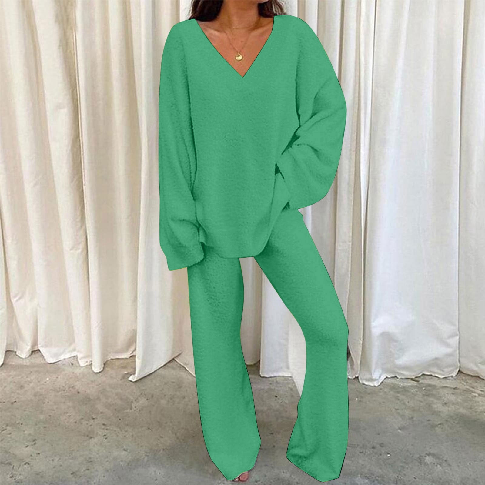 YYNS Fleece Pajama Set for Women, Winter Warm 2-Piece Sleepwear Long Sleeve  Loungewear Nightwear Soft Pj Lounge Sets