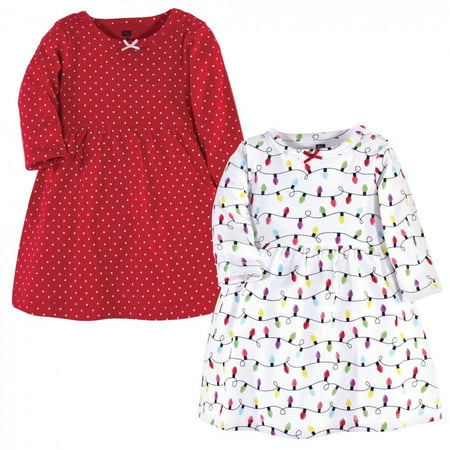 UPC: 0660168567236 | Hudson Baby Infant and Toddler Girl Long-Sleeve Cotton Dresses 2pk Christmas Lights 12-18 Months