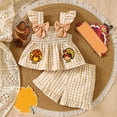 thumbnail image 2 of mgoYE Thanksgiving Toddler Girl Outfit Ruffle Shirt Tops Dress Shorts Set Plaid Tank Top Shorts Set,Cute Baby Girl Clothes, 2 of 8