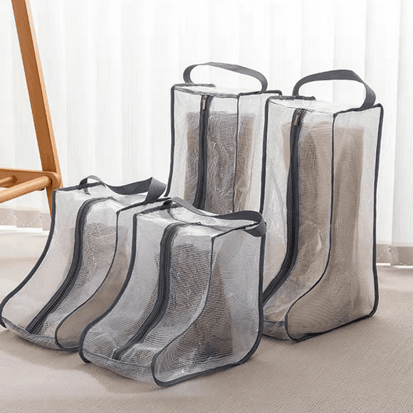 Portable Women Tall & Short Boot Storage Bags,2 Packs Tall+2 Packs Short,Waterproof Boot Bags for Travel and Daily Black