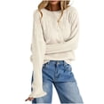 thumbnail image 2 of Sheghy Workout Tops for Women Cool Season Simple Crewneck Relaxed Fit Solid Color Long Sleeve Knitted Pullover Beige S, 2 of 5