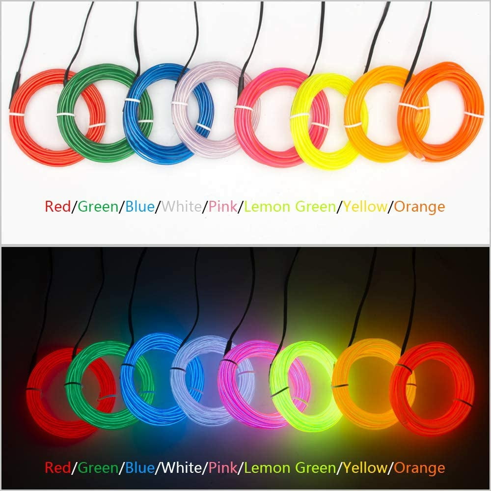 El Wire Neon Lights White 15Ft, Portable Neon Glowing Wire With Battery