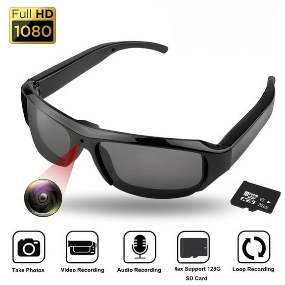 Camera Sunglasses 1080P HD Video Recording with 32GB Storage Hands-Free Photography for Outdoor Sports Cycling Running Travel Vlogging Action Camera Glasses Built-in Memory Sport Design Dual Button