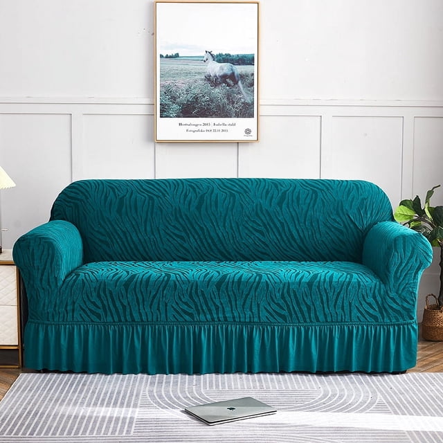 Nvzi Funda de sofá elástica para sala de estar, fácil de instalar, lavable, protector de sofá con falda, 1 pieza (azul y verde, 3 asientos)