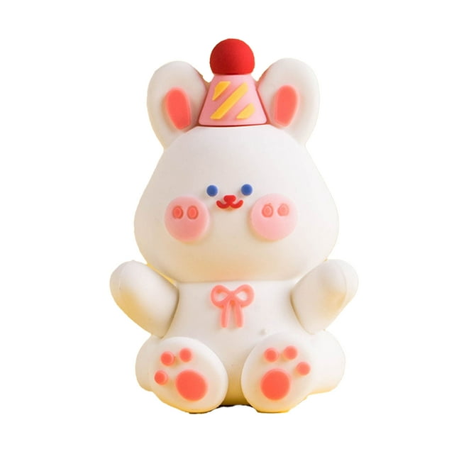 Emoshayoga Animal Ornament for Birthday Ornamento de Escritorio de Conejo de Plástico Suave Animal Figurina Cartoon para Fiestas de Cumpleaños
