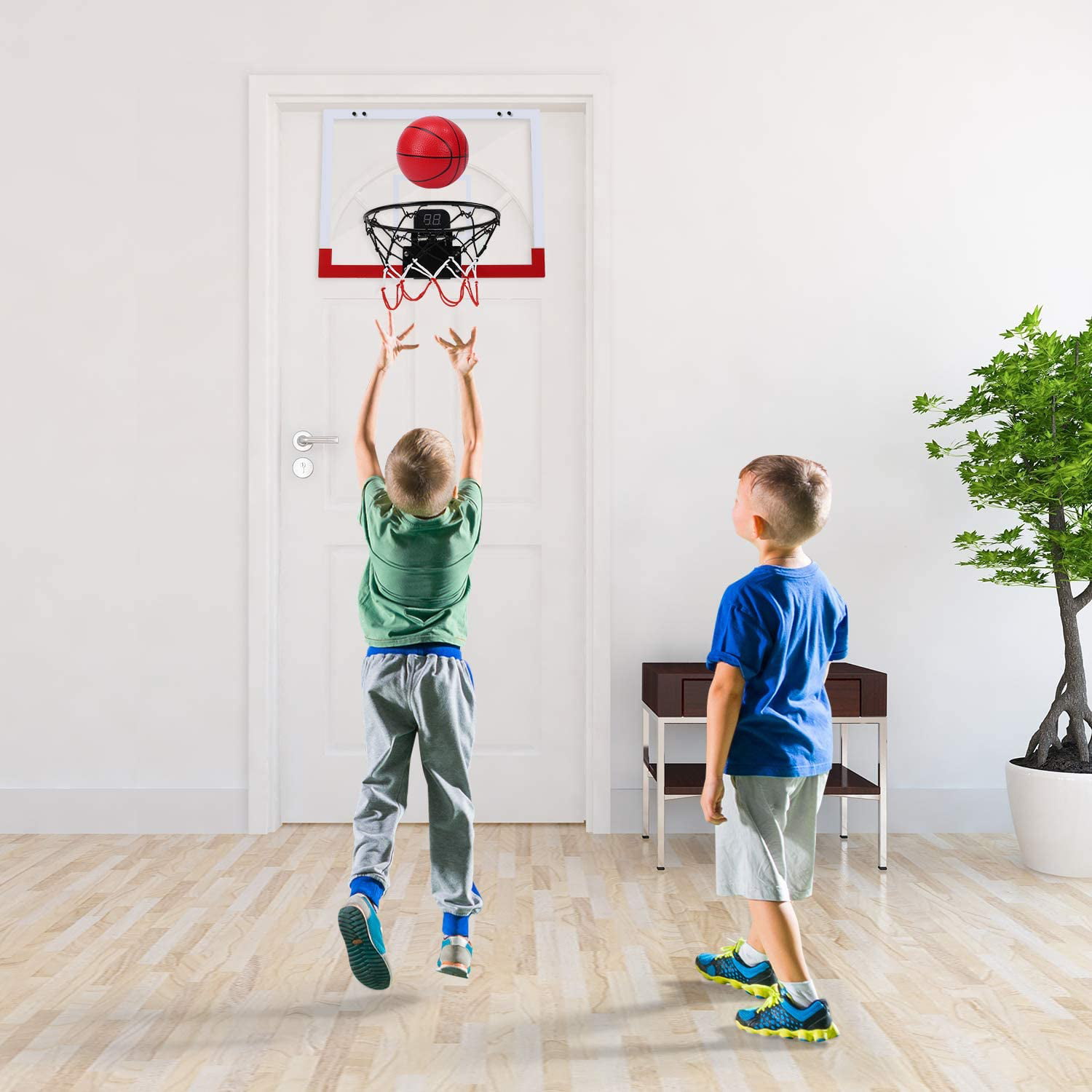 Hand Pump Basketball Toy Gifts for Boys Teens Adults Basketball Hoop Over The Door with 2 Balls EagleStone Indoor Mini Basketball Hoop Set for Kids with Electronic Score Record and Sounds 