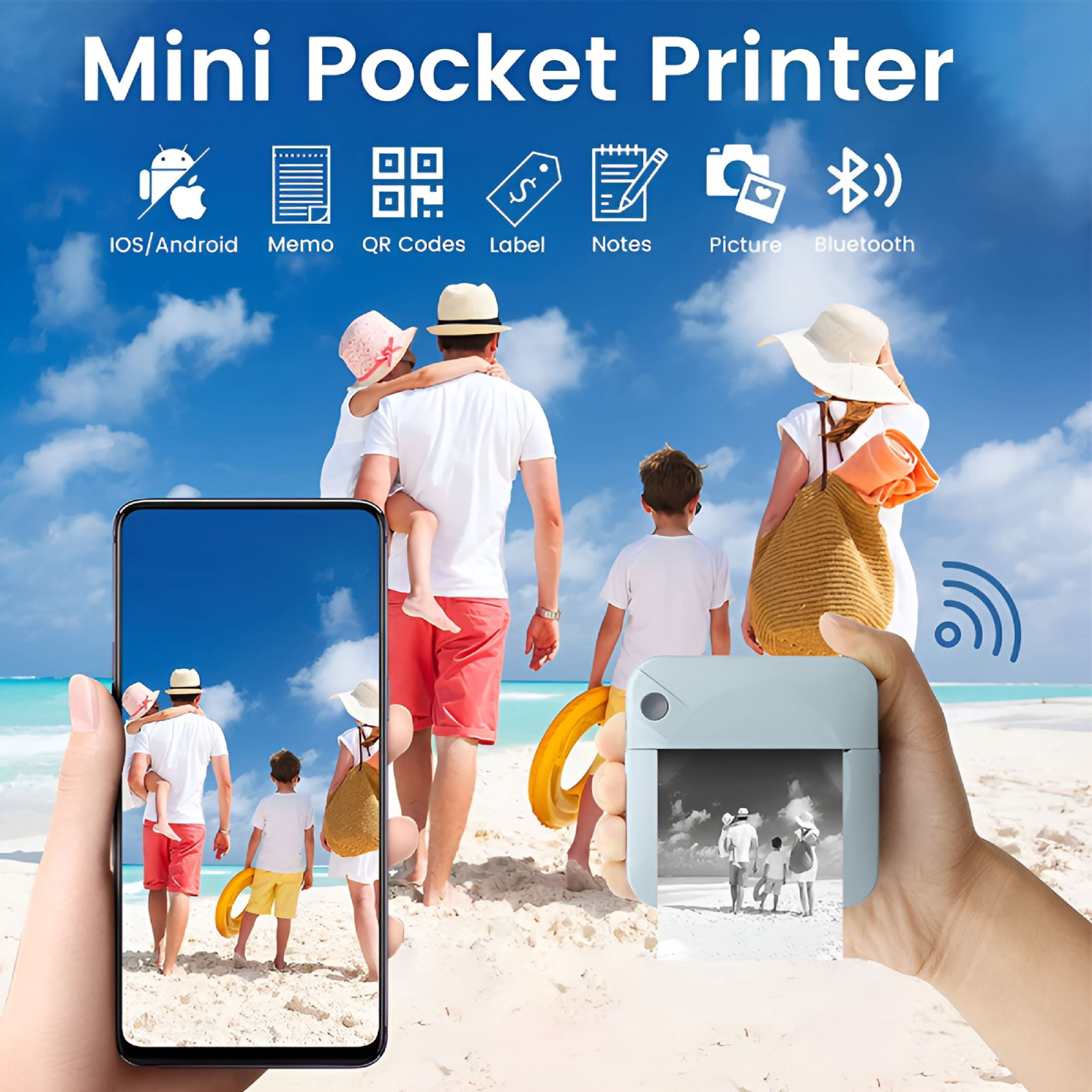 GJX 2026 New Portable Print Pod – Mini Pocket Thermal Printer for Instant Note & Photo Printing,Compact & Lightweight for On-The-Go Use for Notes,Photos,Receipts,Memos,Labels,Travel,Home,Office