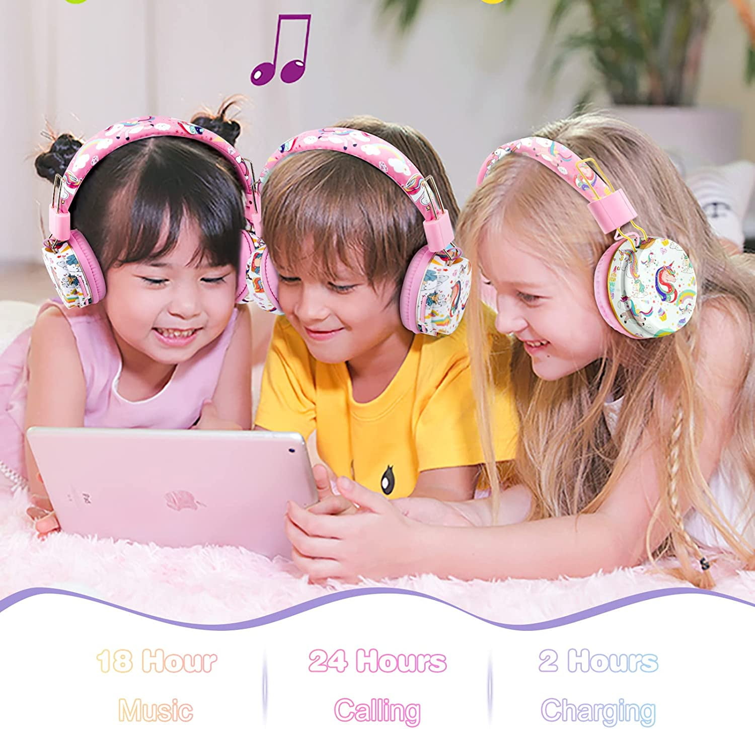 TCJJ Unicorn Headphones for Girls Kids for School, Kids Bluetooth Headphones with Microphone & 3.5mm Jack, Teens Toddlers Wireless Headphones with Adjustable Headband for Tablet/PC