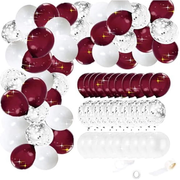 Graduation Decorations Maroon/Maroon White Graduation Party Decorations/Burgundy Balloon Arch Kit, 60 Pieces Burgundy White Silver Confetti Balloons/Birthday Wedding Bachelorette Party Decor