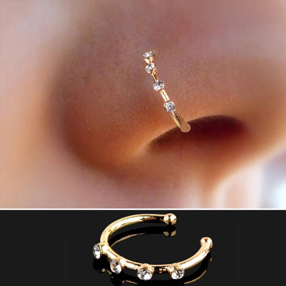 Steel Zircon Gem Bone Nose Stud Piercing Earring Anodized Rose Z8M5 Color K7K6 - image 4 of 9
