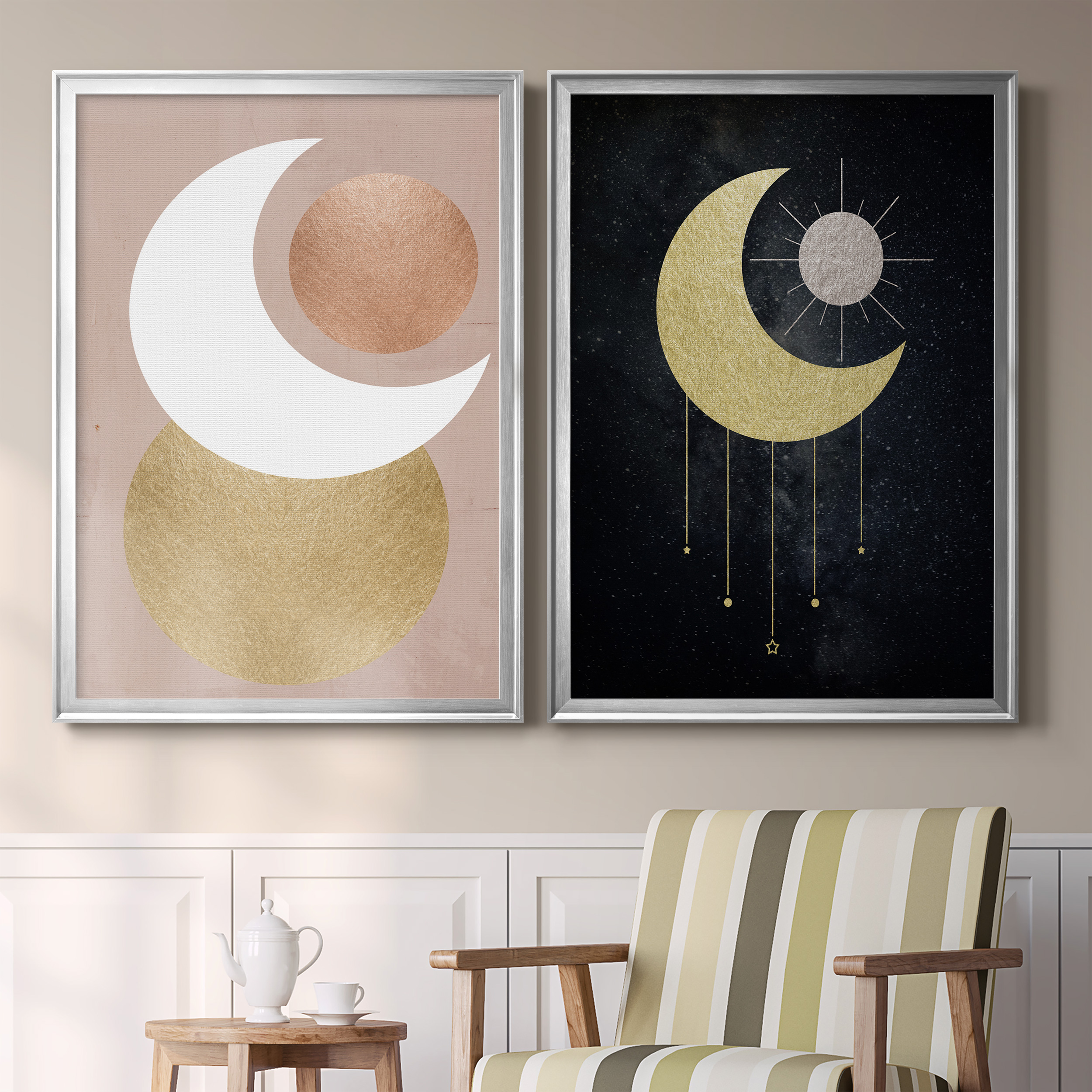 2 Piece Set Lunar Mystic Premium Framed Canvas - Ready to Hang - 26.5 x 36.5 Each - Silver Frame