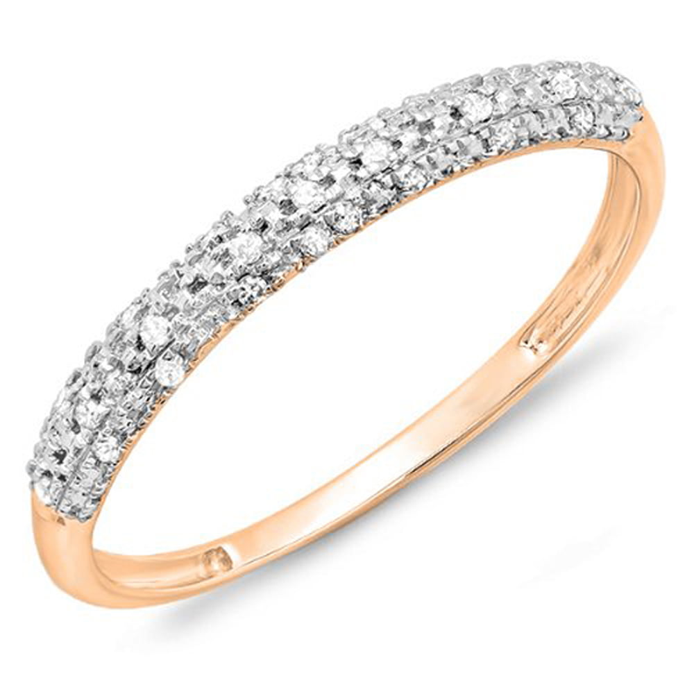 ctw 0.08 Carat 14k Gold Round White Diamond Ladies Dainty Anniversary Wedding Band Stackable Ring 