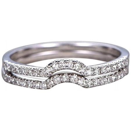 0.5 Carat 2 Pcs Moissanaite Diamond Wedding Ring Set Stacking Curved Art Deco Wedding Band Ring Set With 18K White Gold Plating Promise Ring Anniversary Gift
