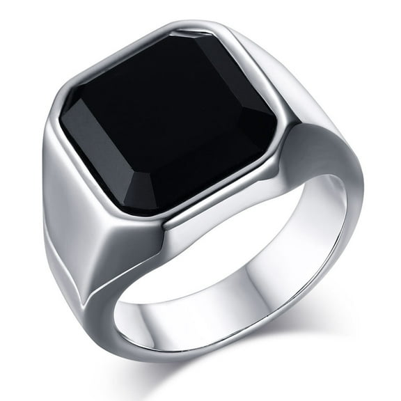 Vnox Signet Rings for Men, Silver Stainless Steel Rings with Square Acrylic, Thumb Ring Band for Dad and Father, Male Jewelry