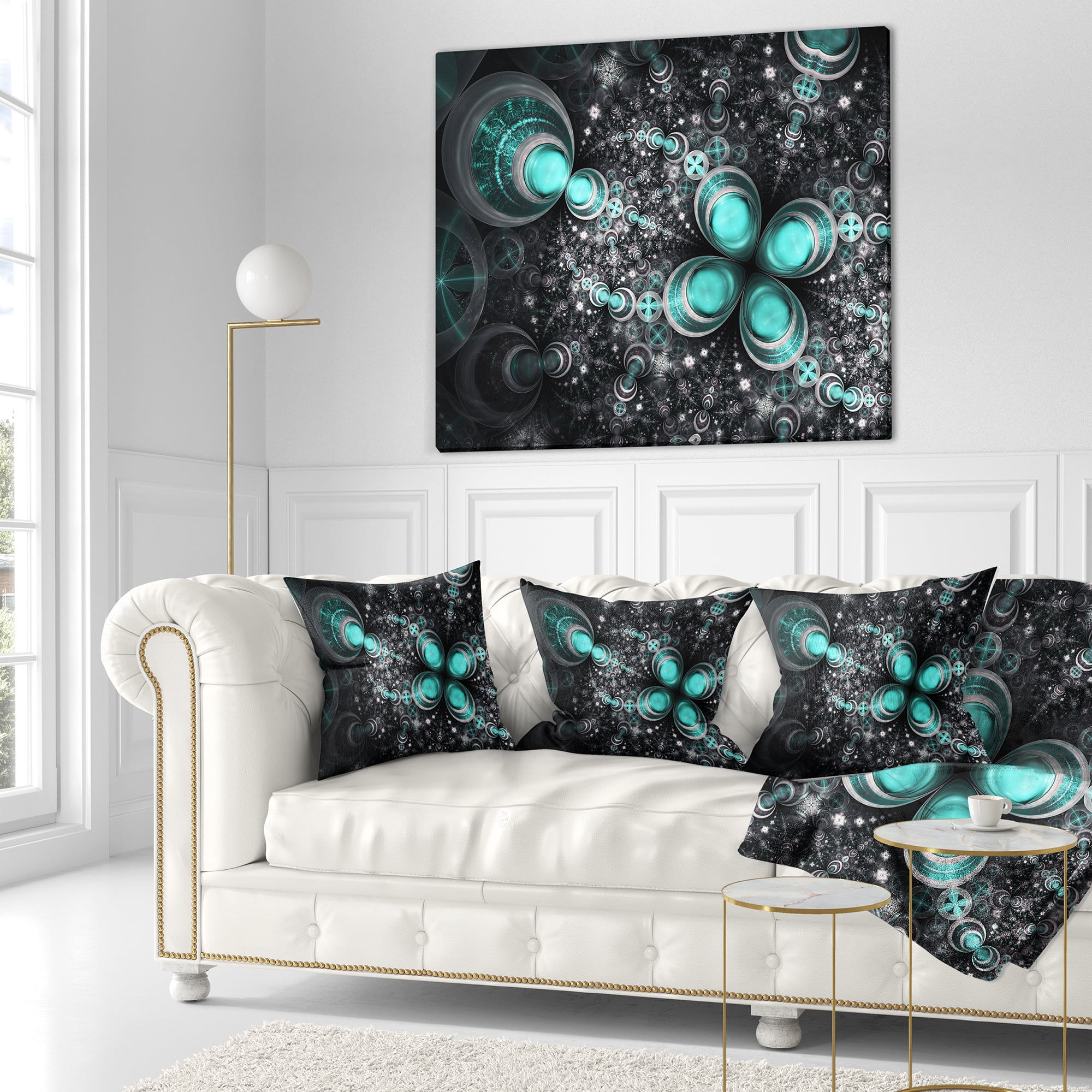Designart Glittering Dark Green Fractal Flower - Floral Throw Pillow - 16x16