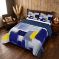thumbnail image 3 of Manfei Abstract Brushstroke Full Size Comforter Sets, Blue Yellow Plaid Bedding Comforter Set, Blue Yellow, Navy Reversible 3 Pieces, 1 Comforter and 2 Pillowcases, 3 of 6