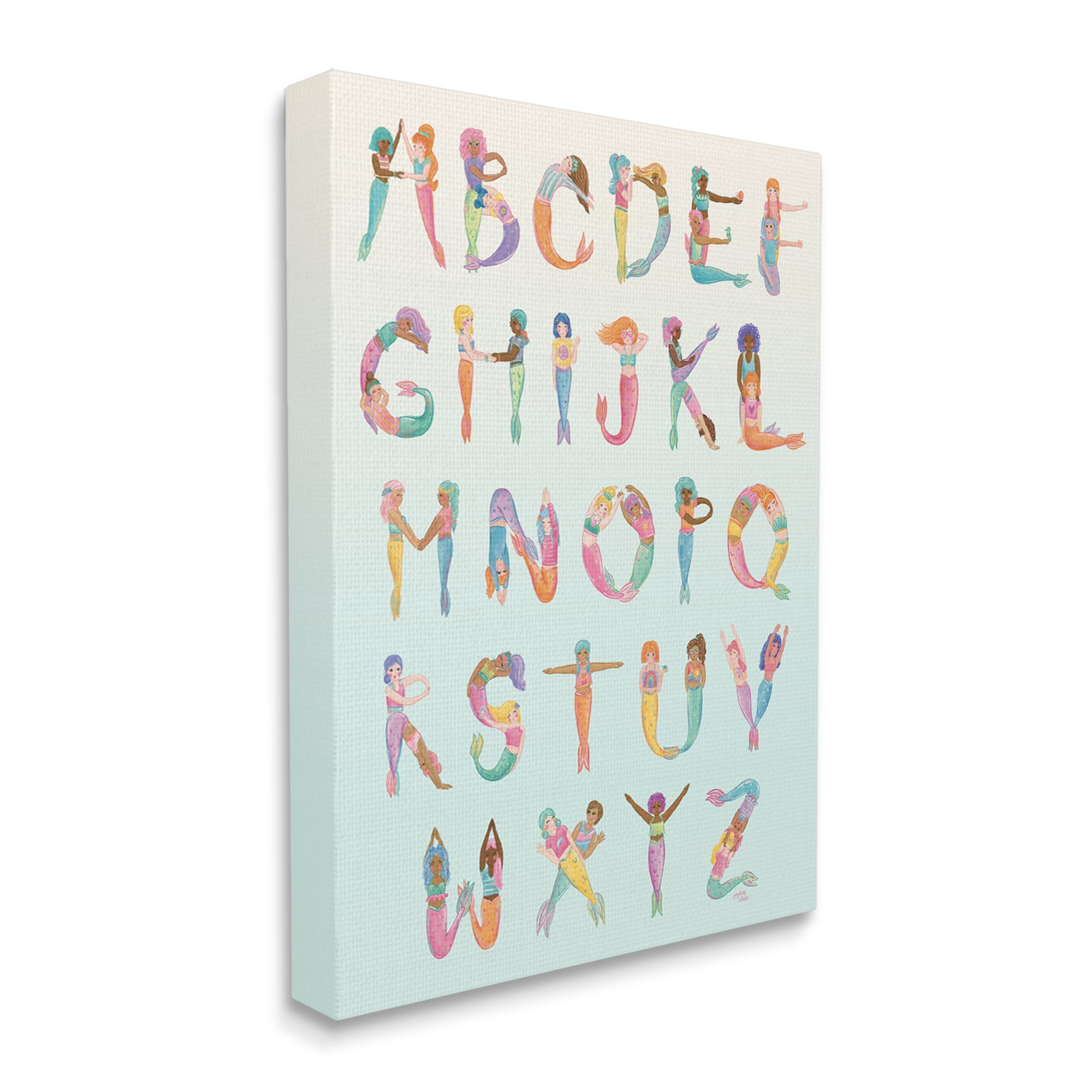 Stupell Industries Mermaid Alphabet Letters Typography Painting Gallery Wrapped Canvas Print Wall Art, 30 x 40
