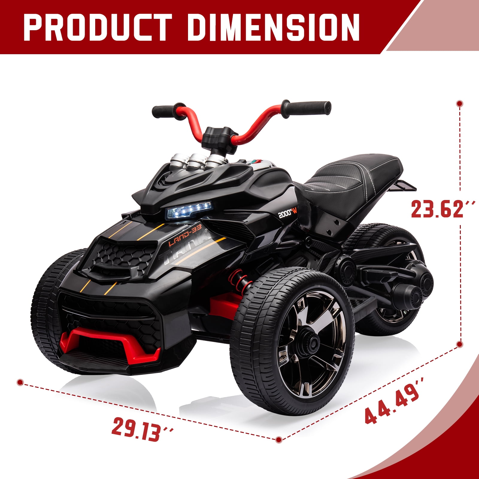 Goldensoil 12V Kids Ride On ATV with Remote, Music/Story Player, LED Lights, High/Low Speed,Black