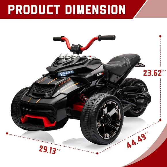 VTT Électrique 12 V pour Enfants – Quad à 3 Roues à Pile avec Deux Moteurs de 55 W, Lumières DEL, Musique, Port USB, Pneus EVA, Jouet à Chevaucher jusqu'à 7 Mi/h pour Garçons et Filles de 3 à 8 Ans