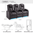 thumbnail image 4 of comfiroom Home Theater Seating seats Classic Series Top Grain Leather Recliner Chair Dual Power Movie Theater Chairs Gaming Sofa Electric Headrest with Tray Table Type-C Charger(BROWN, Row of 3), 4 of 10