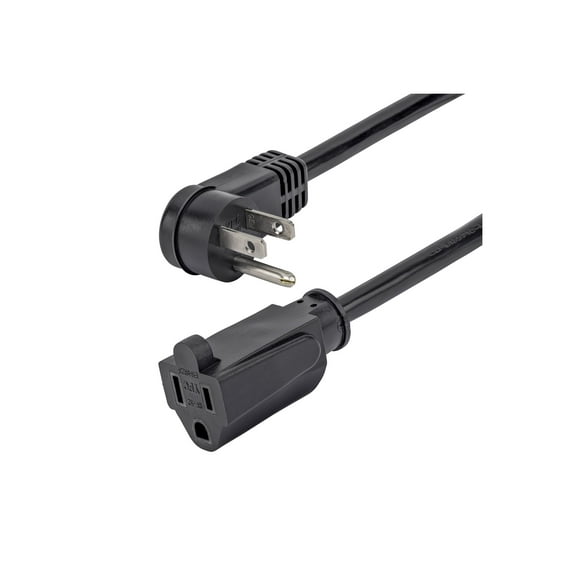 StarTech.com 1 ft Flat Extension Cord - NEMA 5-15R to NEMA Right-Angle 5-15P Power Cable - Low Profile Extension Cord - Right Angle Power Cord