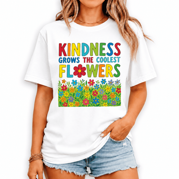 Godmerch Kindness Grows Flowers Teacher Shirt for Women Back to School Cute Motivational Graphic Tee Gift