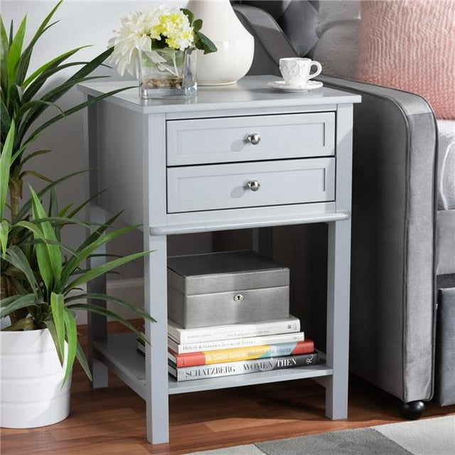 Baxton Studio SR1801426-Light Grey-NS Willow Modern Transitional 2-Drawer Wood Nightstand, Light Grey