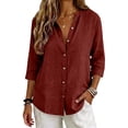 thumbnail image 3 of QASIEATN Women's Casual V Neck Button 3/4 Sleeve Linen Blouse Loose Fit Solid Color Tops for Summer Fall Fashion Outfits for Women, 3 of 7