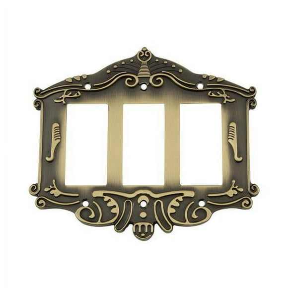 Nostalgic Warehouse 719727 Victorian Switch Plate with Triple Rocker, Antique Brass