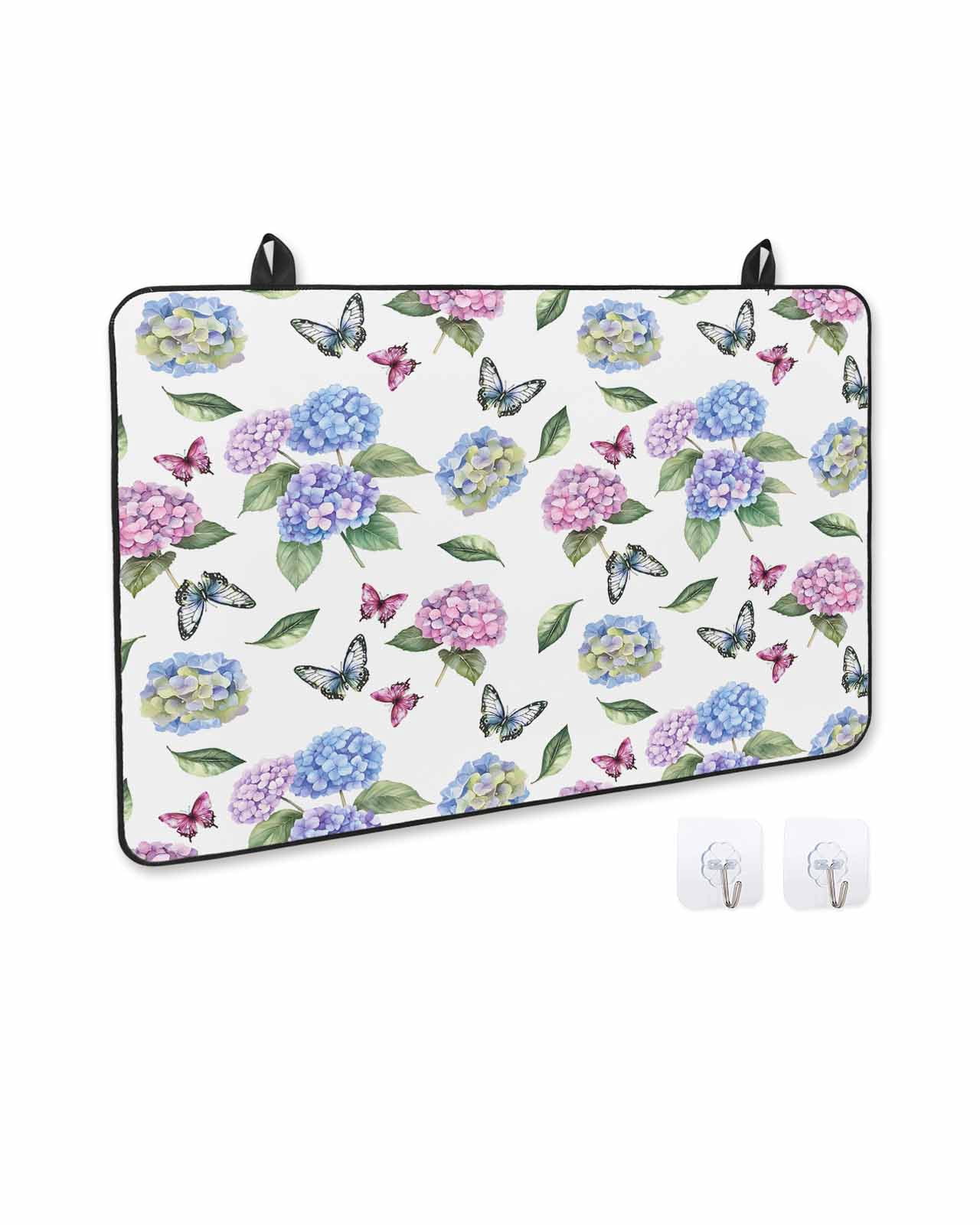 nqOlkjepod Large Induction Cooktop Protector Mat 24"x21", Pink Blue Hydrangea Stove Top Covers for Electric Stove, Pastoral Watercolor Botanical Flowers Stove Burner Cover Mats Stove Cover