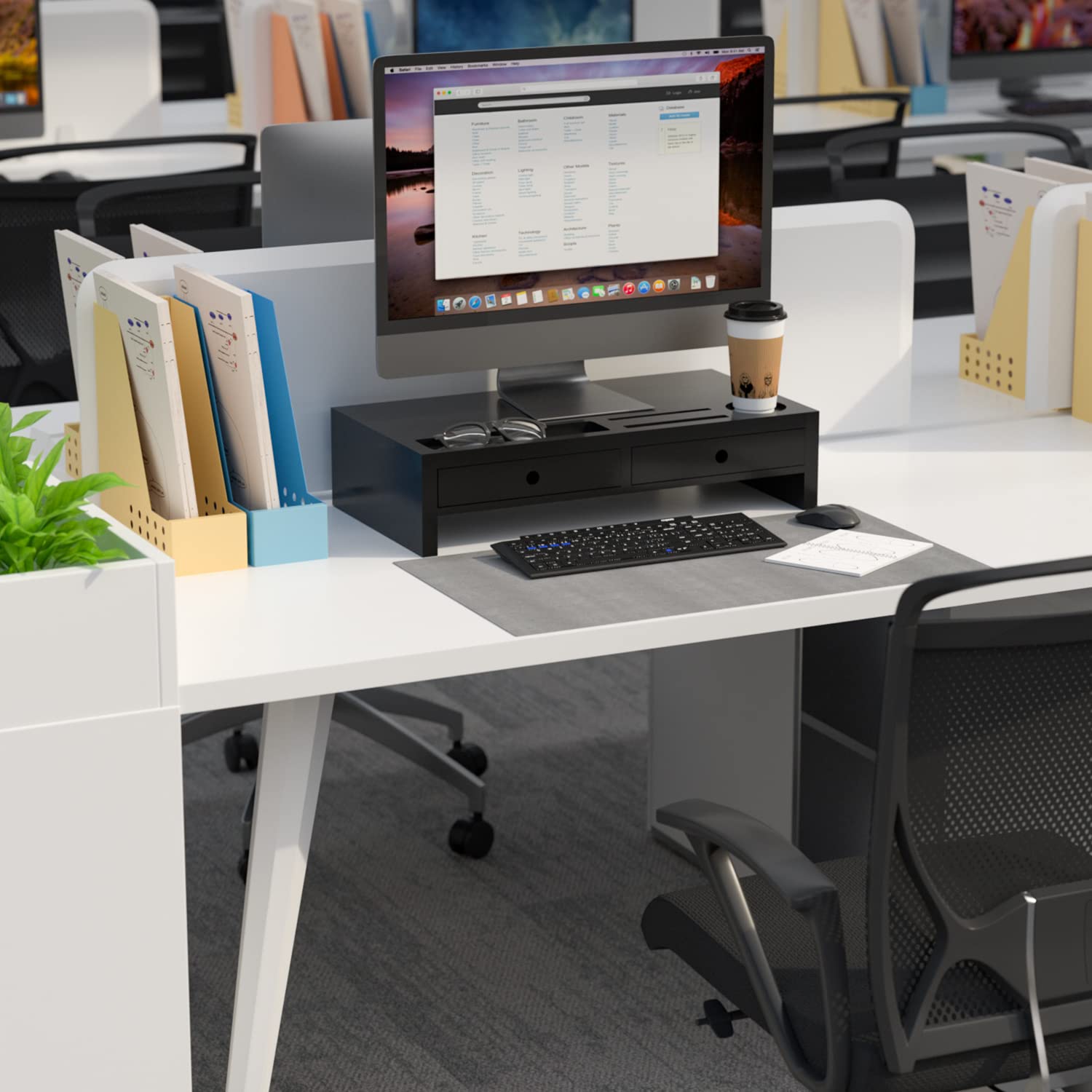 Bambloom Monitor Riser with 2 Drawers,Black Wood Monitor Stand for Computer, Laptop, Printer,Tv