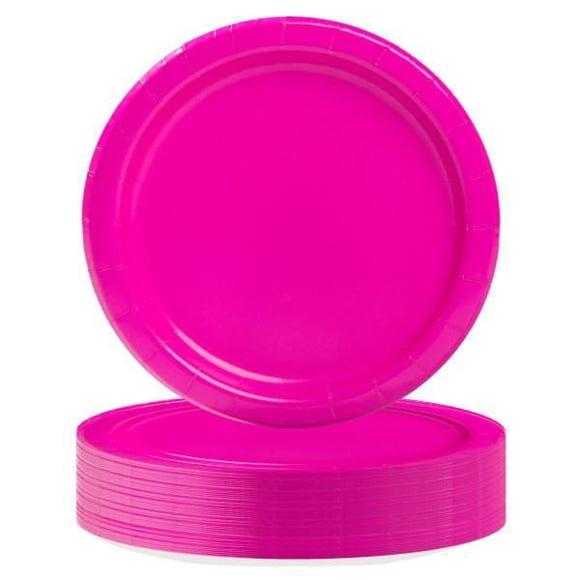 Unique Industries Neon Pink Round 9" Dinner Plates, 55ct