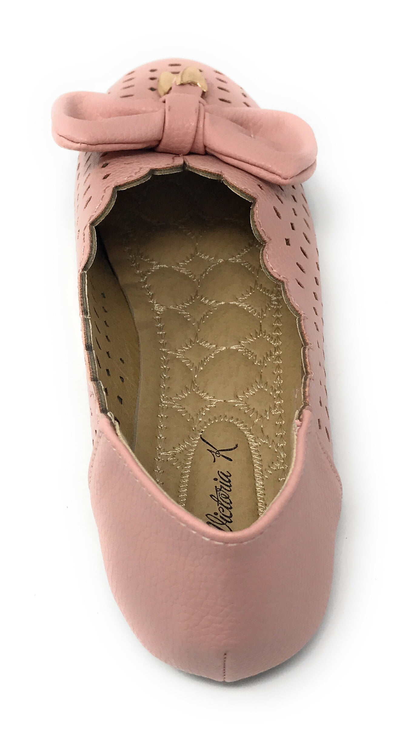 Victoria K Women's Diamond Cut Out With Embossed Bow Ballerina Flats