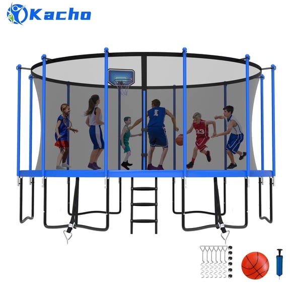 Kacho Trampoline 16FT, 1500LBS Trampoline for Kids Adults, Backyard Trampoline with Enclosure Net, Heavy Duty Outdoor Trampoline with Basketball Hoop, Ladder, No Gap Design